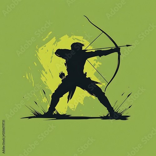 archer aiming a bow silhouette with bold lines icon photo
