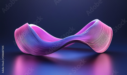 Abstract Sculpted Ribbon: A mesmerizing abstract form, crafted from a series of delicate lines and curves, elegantly floats with a gradient of vibrant colors, against a subtle, dark backdrop.