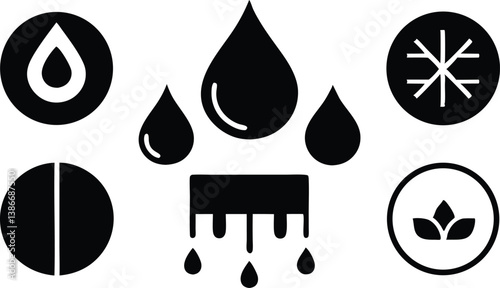 set vector various water drops and splash silhouettes