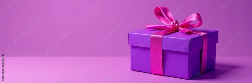 Obraz premium Vibrant purple gift box adorned with a decorative pink knot, holiday, package, gift