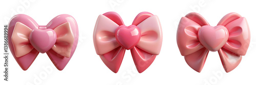 Wallpaper Mural set for Three Pink Heart-Shaped Bows with Glossy Finish isolated on a transparent background Torontodigital.ca