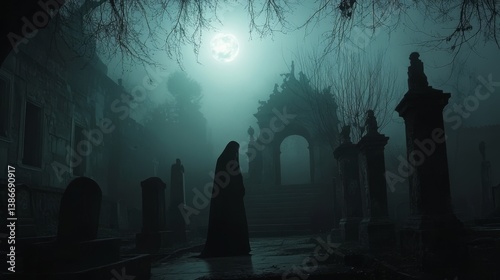 Wallpaper Mural Foggy graveyard with tombstones and trees under moonlight. Torontodigital.ca