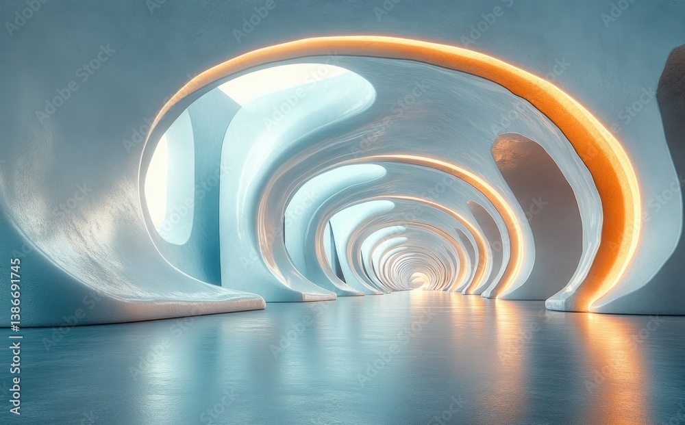 Obraz premium Futuristic Trade Fair Exhibition Hall with Minimalist Design and Dynamic Motion