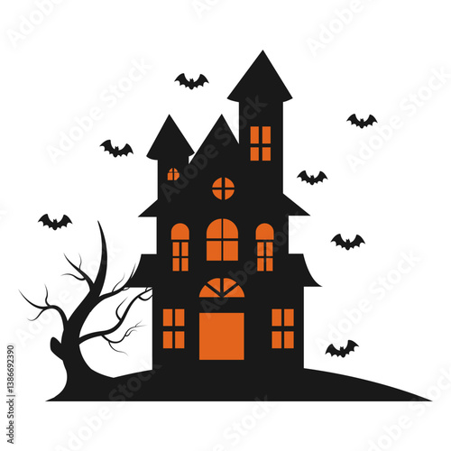 Silhouette of Creepy Haunted House Halloween. Vector Illustration