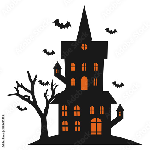 Silhouette of Creepy Haunted House Halloween. Vector Illustration