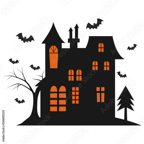 Silhouette of Creepy Haunted House Halloween. Vector Illustration