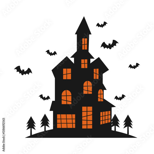 Silhouette of Creepy Haunted House Halloween. Vector Illustration