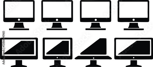 Laptop Computer Set Vector Design on White Background.