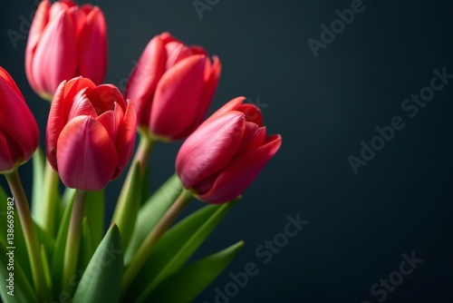 Close-up of elegant tulips arrangement for Easter celebration on dark background, tulips, flowers