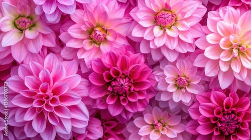 floral backdrop filled with bright pink and purple dahlias. The array of flowers creates a spring-inspired scene filled with vibrant hues and life.
