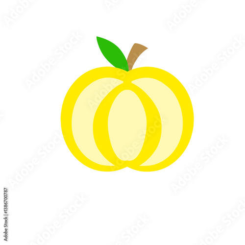 Bright yellow apple illustration with green leaf on a white background, perfect for food-related designs