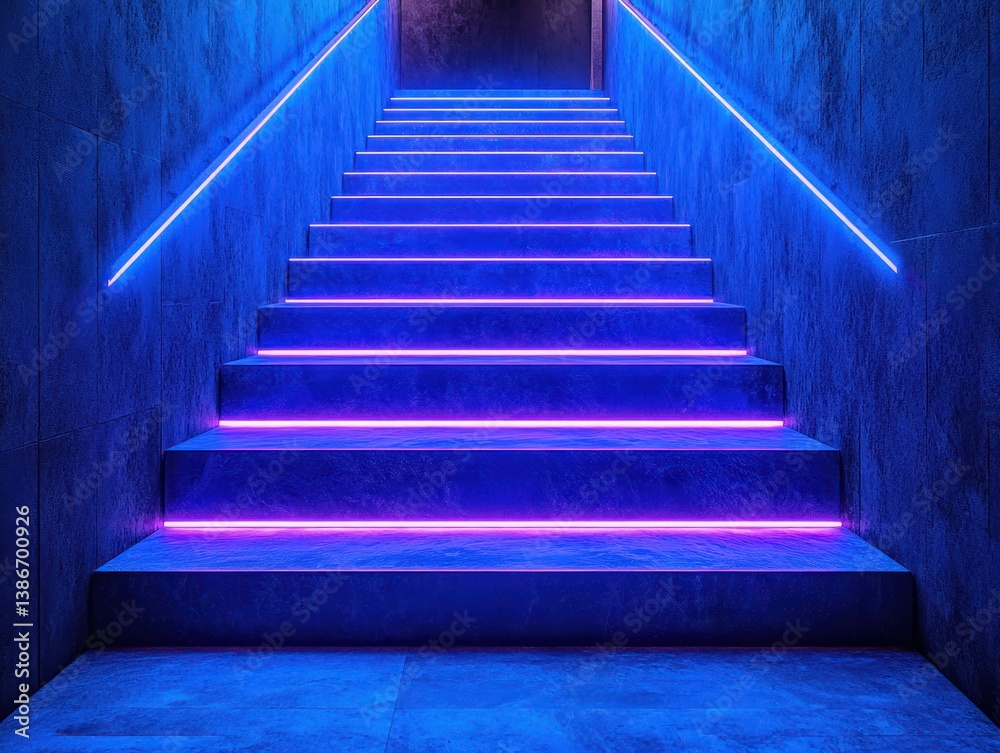 Futuristic Abstract Staircase with Neon Blue Lights and High Contrast Ambient Glow Futuristic Abstract Staircase with Neon Blue Lights and High Contrast Ambient Glow