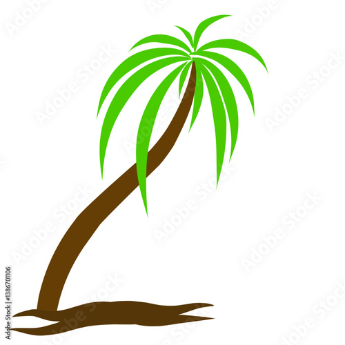 Vibrant green palm tree swaying gently in the breeze against a clear blue sky, symbolizing tropical relaxation