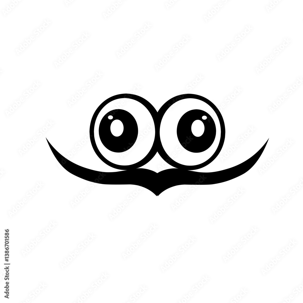 Playful cartoon eyes with a mustache, evoking humor and whimsy against a white background Playful cartoon eyes with a mustache, evoking humor and whimsy against a white background