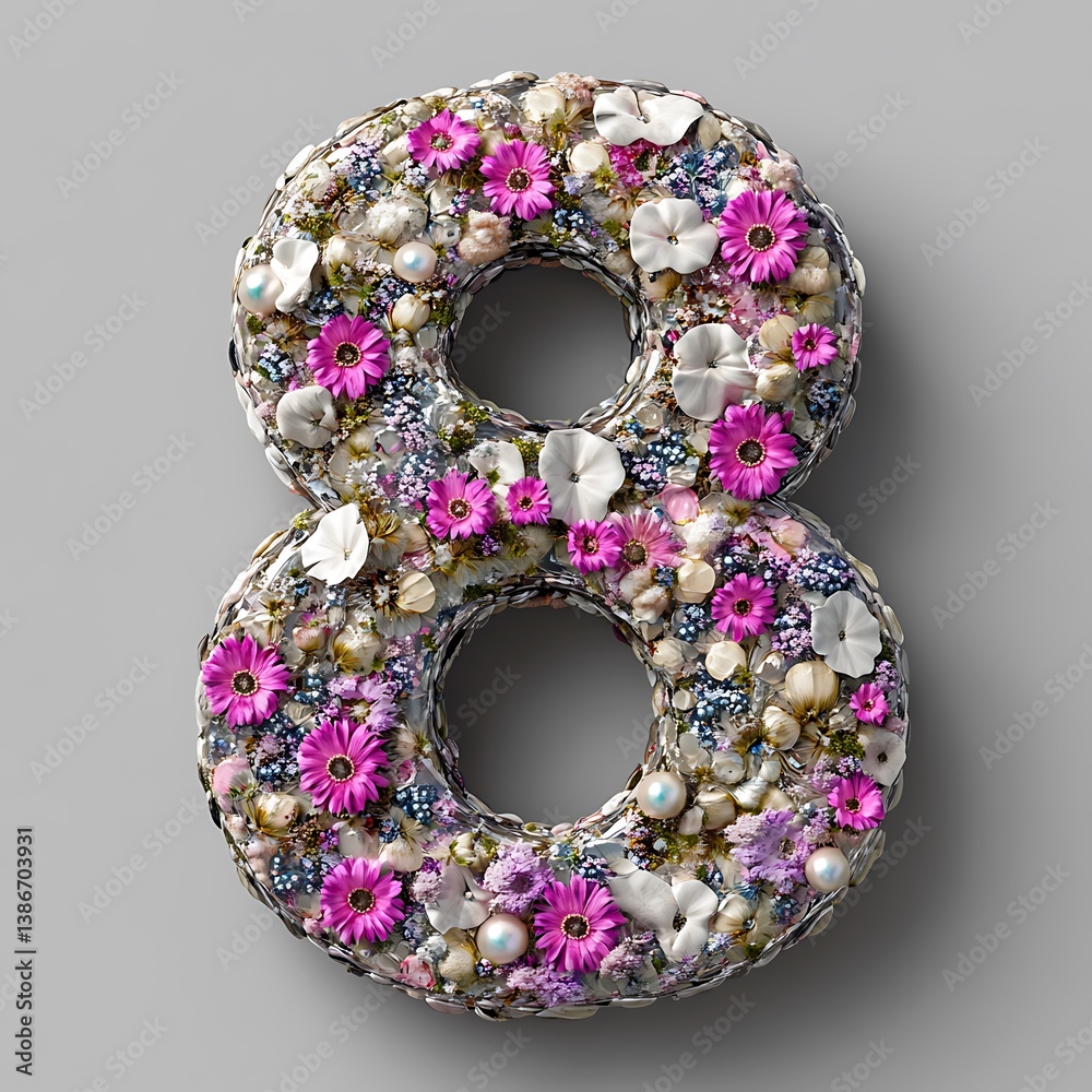 Floral Number Eight on Grey Background