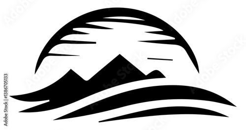 Artistic mountain verdant silhouettes in harmonious summer patterns