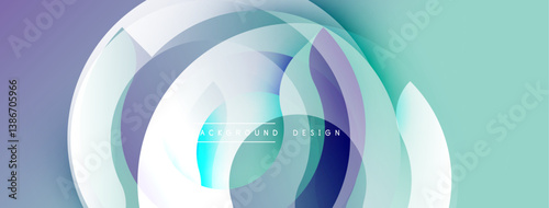 Abstract design featuring overlapping translucent circles. Colors include blue, purple, green, white. Modern aesthetic, smooth gradients, dynamic composition.