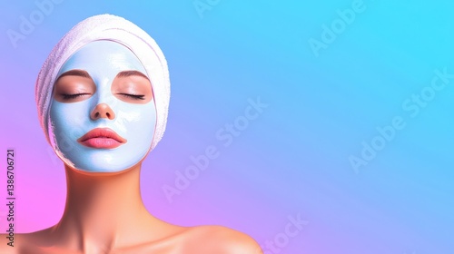 A woman with a blue face mask on her face. She is wearing a white scarf