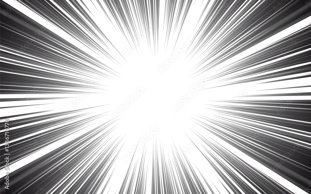 Manga speed line, comic anime radial effect background. motion or movement action for comic book, flash ray burst frame for superhero explosion effect background