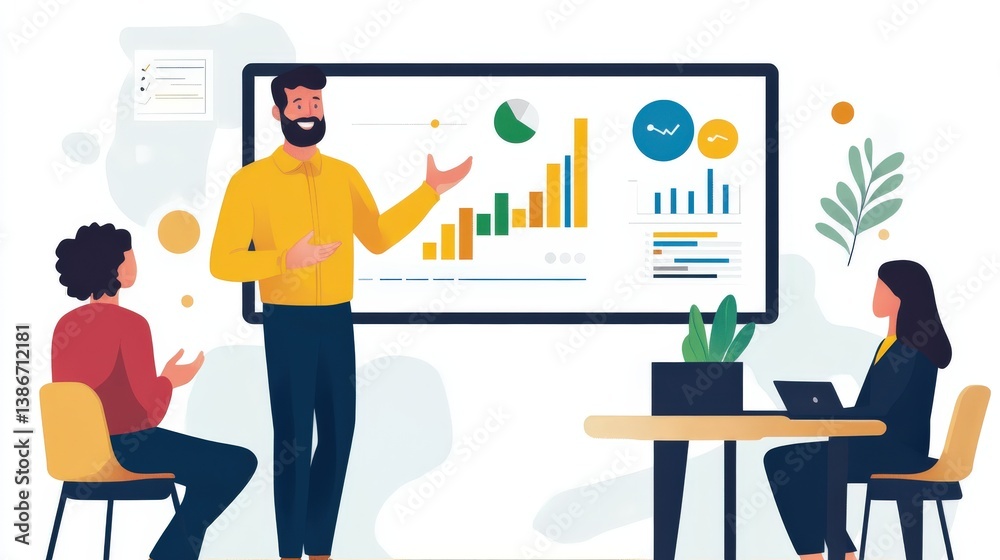 A business presentation is being delivered to an audience A business presentation is being delivered to an audience
