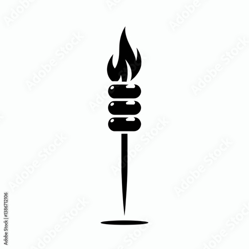 very simple flat and single minimalist Barbecue Skewer Silhouette in black on a white background