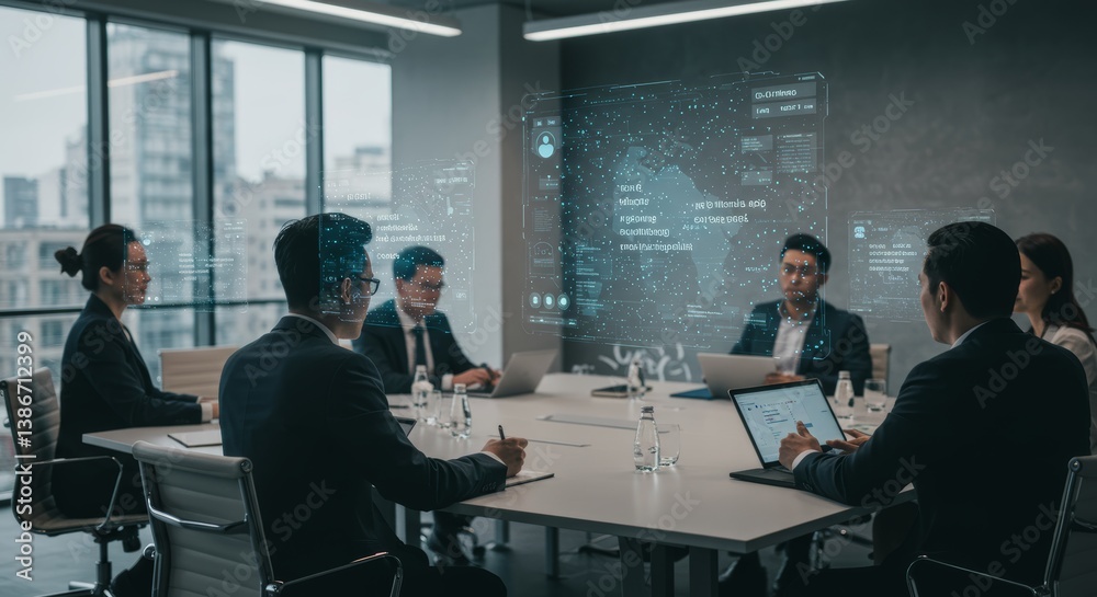 Futuristic business collaboration with advanced data visualization technology Futuristic business collaboration with advanced data visualization technology