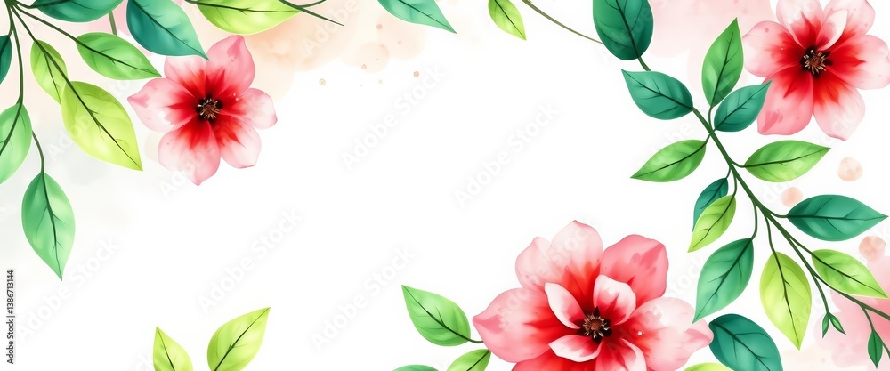 Fototapeta premium Abstract floral watercolor background with green leaves, perfect for wedding or VIP invitations, nature, texture