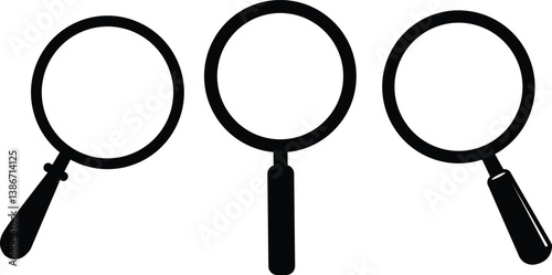 Magnifying glass silhouette set