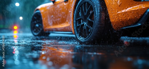 Car Tires on Wet Surface During Stormy Weather photo