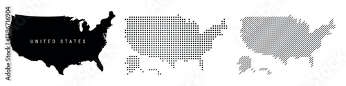 United States silhouette map and two patterns of dots and slanted lines. Flat vector illustration isolated on white