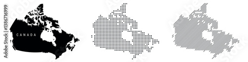 Canada silhouette map and two patterns of dots and slanted lines. Flat vector illustration isolated on white