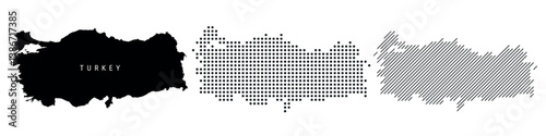 Turkey silhouette map and two patterns of dots and slanted lines. Flat vector illustration isolated on white