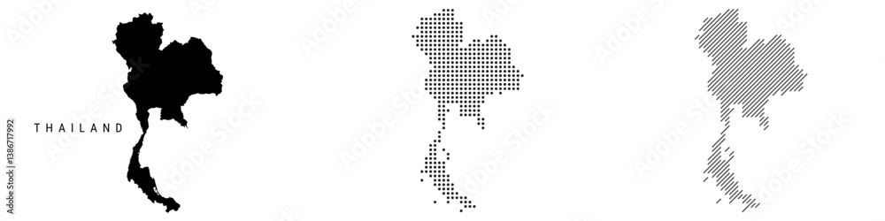 Fototapeta premium Thailand silhouette map and two patterns of dots and slanted lines. Flat vector illustration isolated on white