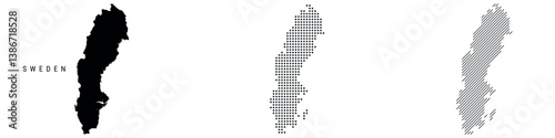 Sweden silhouette map and two patterns of dots and slanted lines. Flat vector illustration isolated on white