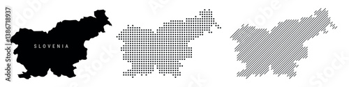 Slovenia silhouette map and two patterns of dots and slanted lines. Flat vector illustration isolated on white
