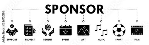 Sponsor banner web icon vector illustration concept with icon of support, project, benefit, art, event, music, sport, and film