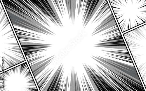 Cartoon comic background set. Black and white comic poster with halftone elements. Vector illustration