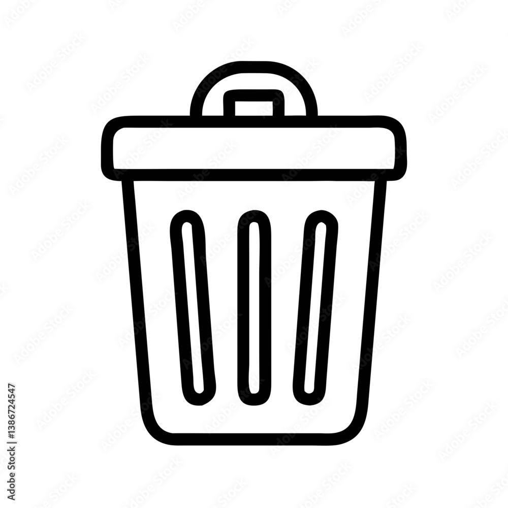 black line art illustration of a trash can icon vector.Simple Black Line Art Trash Can Icon.Clean, minimalist line drawing of a trash can. black line art illustration of a trash can icon vector.Simple Black Line Art Trash Can Icon.Clean, minimalist line drawing of a trash can.