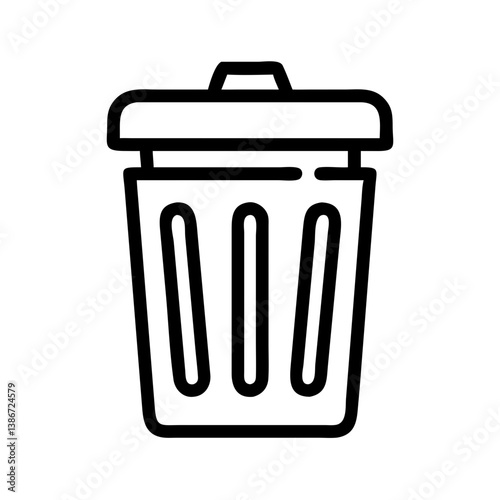 black line art illustration of a trash can icon vector.Simple Black Line Art Trash Can Icon.Clean, minimalist line drawing of a trash can.