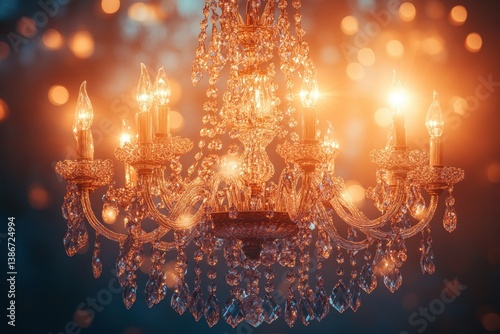 Luxury Vintage Crystal Chandelier in Rustic Interior Decoration with Elegant Glamour for Exclusive Parties and Events