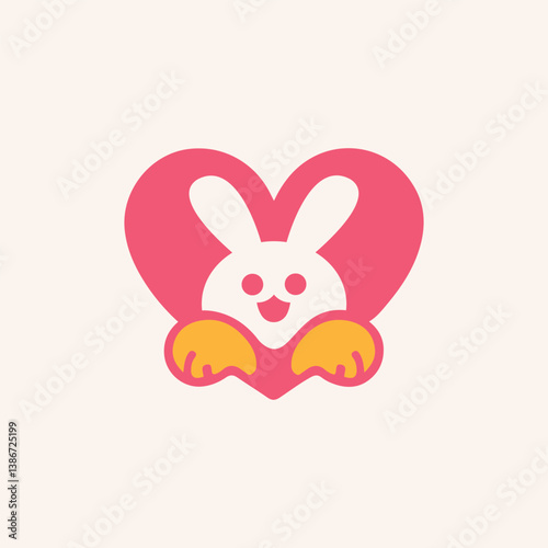 rabbit with heart Love icon Logo symbol in illustration