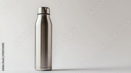 Stainless Steel Water Bottle on Minimalist Background for Product Display - Perfect for Eco-Friendly Lifestyle and Hydration Promotion.