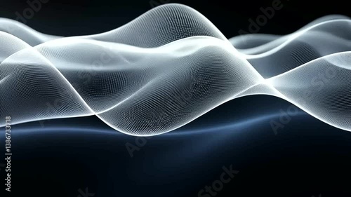 Abstract waves of light flow gracefully across a dark background, creating a serene atmosphere
