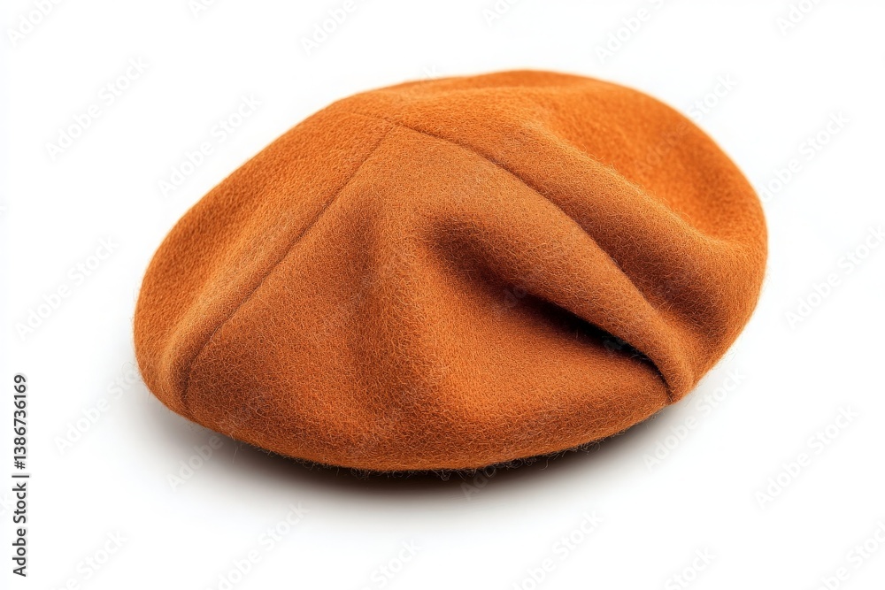 Stylish Orange Beret Displayed on a Crisp White Background, Perfect for Fashion Marketing and Creative Projects. Stylish Orange Beret Displayed on a Crisp White Background, Perfect for Fashion Marketing and Creative Projects.