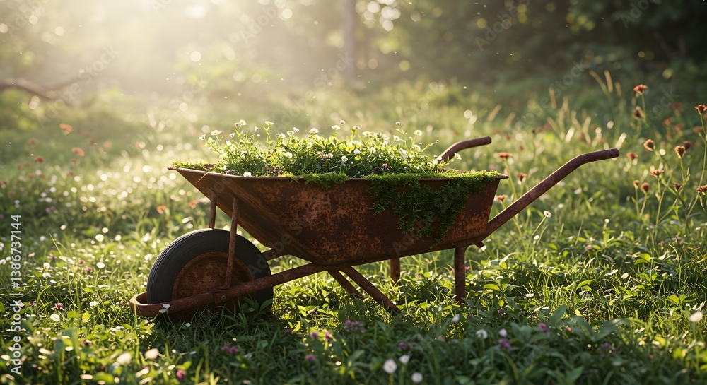 Moss overtaking an abandoned wheelbarrow Moss overtaking an abandoned wheelbarrow