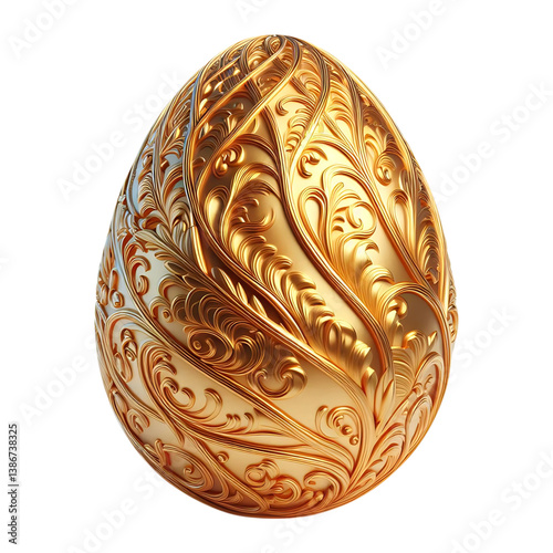 3D easter decorative golden egg isolated on transparent background 