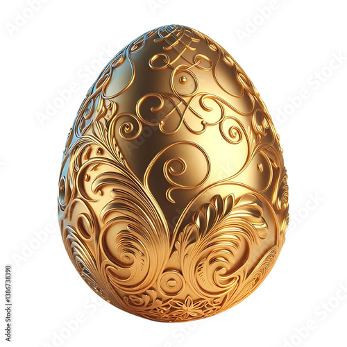 3D easter decorative golden egg isolated on transparent background 