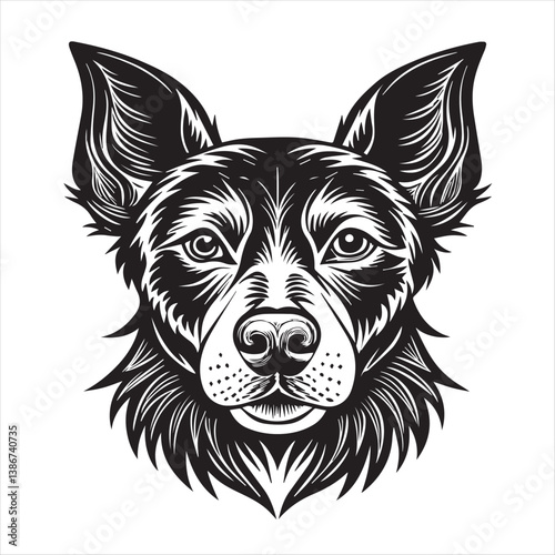 Black and white vector illustration of a dog
