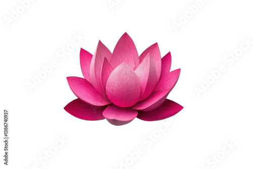A single bright pink lotus flower with intricate petals positioned on a white canvas background, evoking a sense of purity, peace, and tranquility