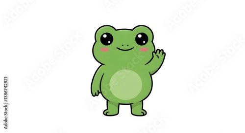Standing Kawaii Frog Waving with Big Eyes 